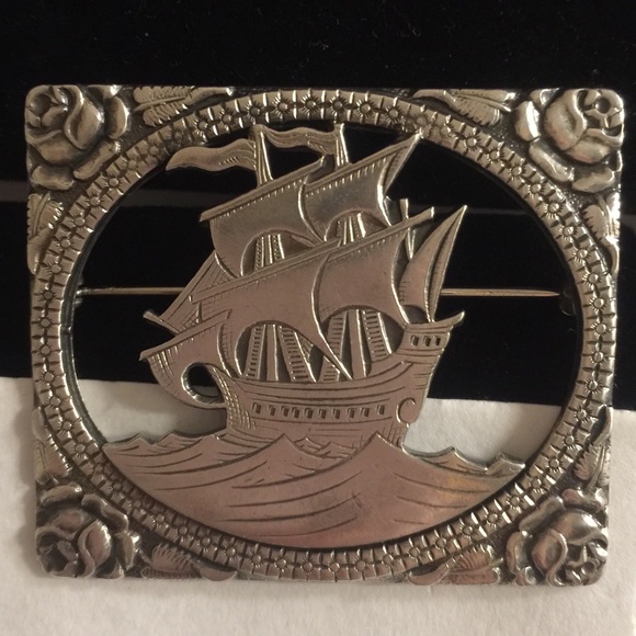Antique Sterling Viking Ship Brooch